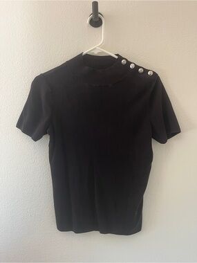 Talbots Black Short Sleeve Button-Shoulder Knit Top
